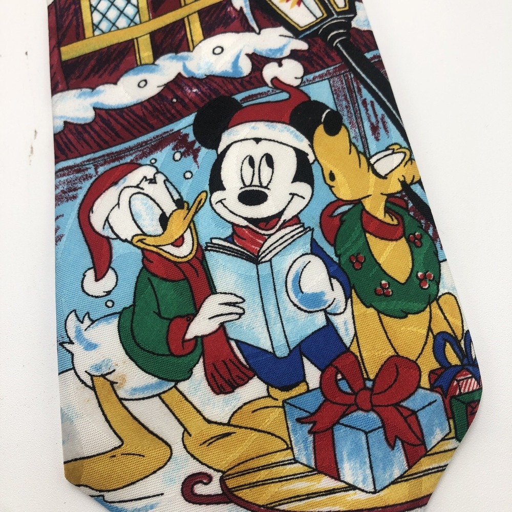 MICKEY UNLIMITED Mens Christmas Necktie Disney Mickey Donald Pluto Caroling - Picture 6 of 16